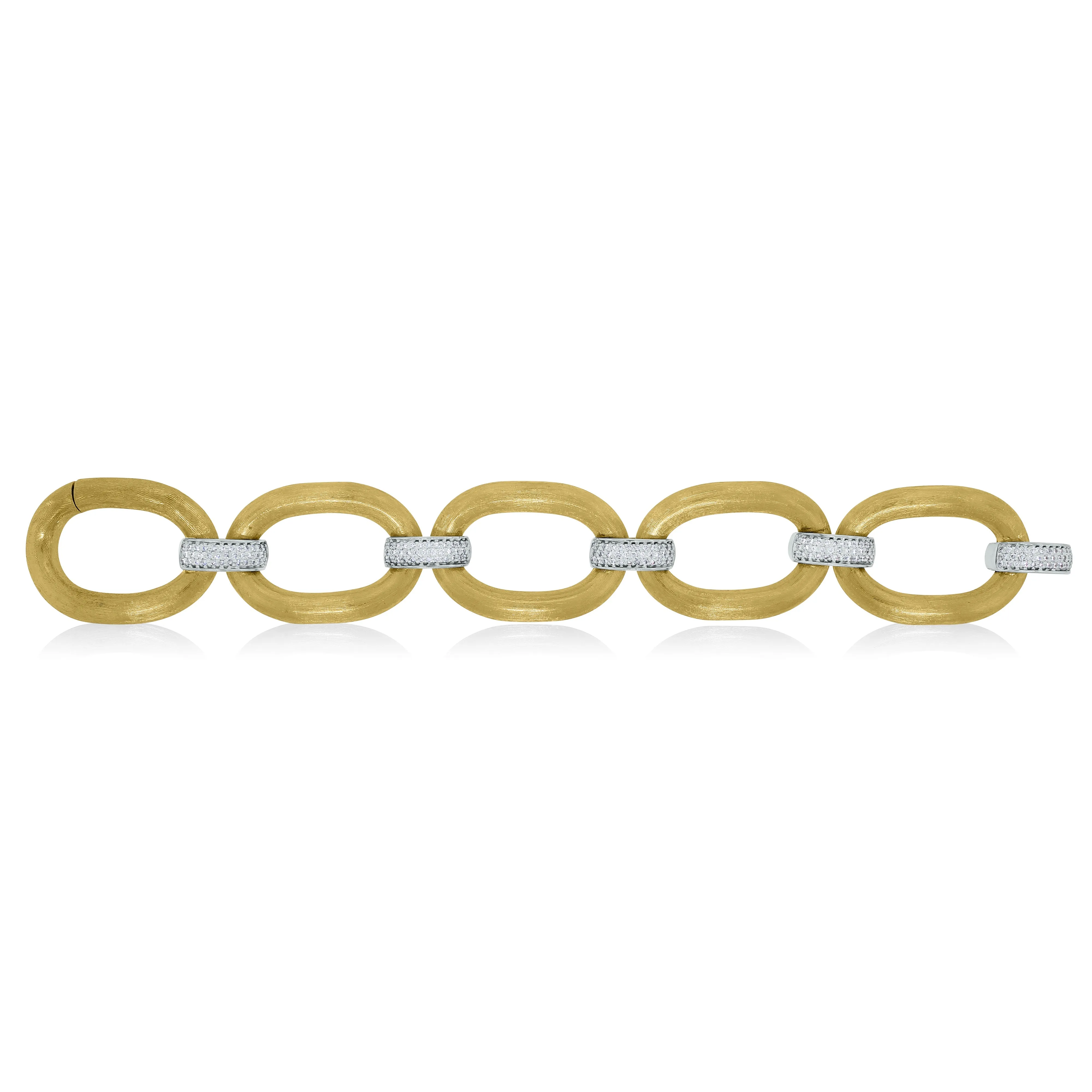 Textured Gold & Diamond Link Broad Bracelet (1.56 ct Diamonds) in Gold