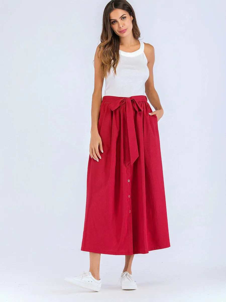 Tie Waist Button Down Skirt