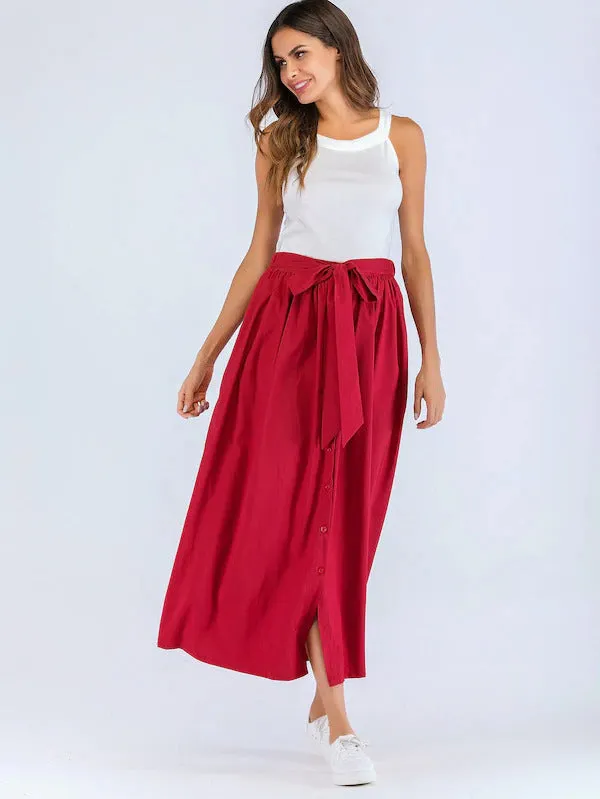 Tie Waist Button Down Skirt