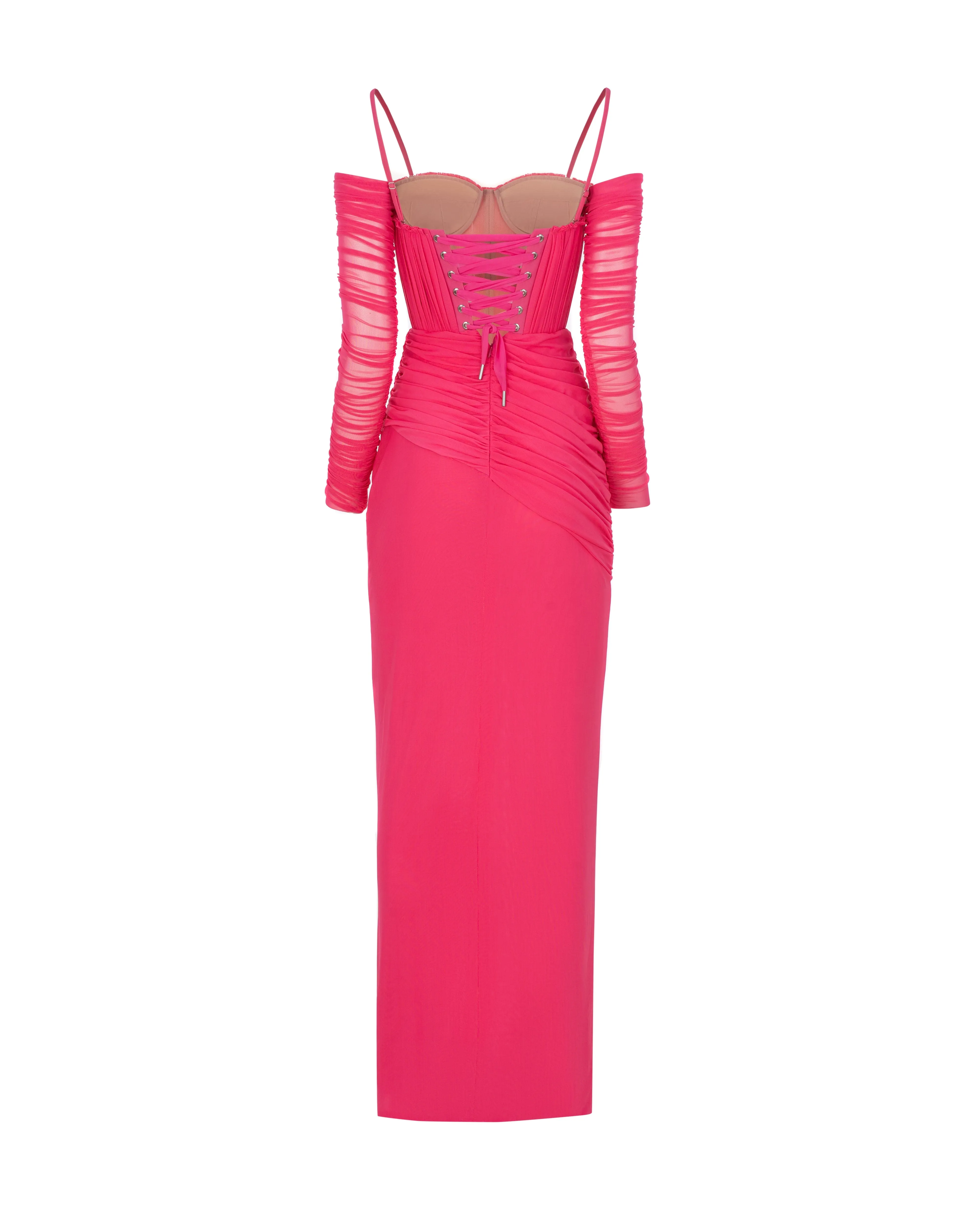 Vibrant pink bustier maxi dress