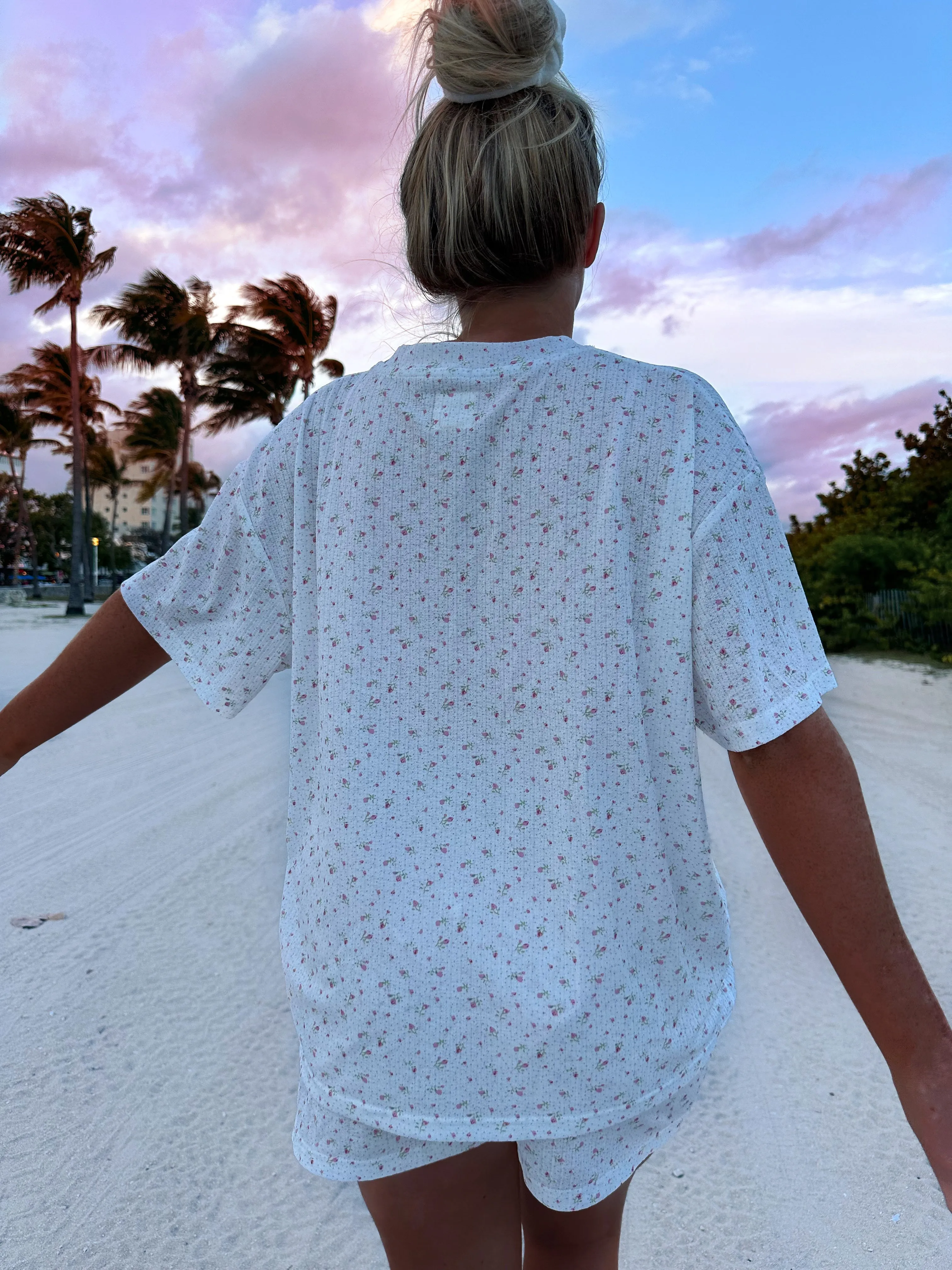 White Floral Pajama Shorts