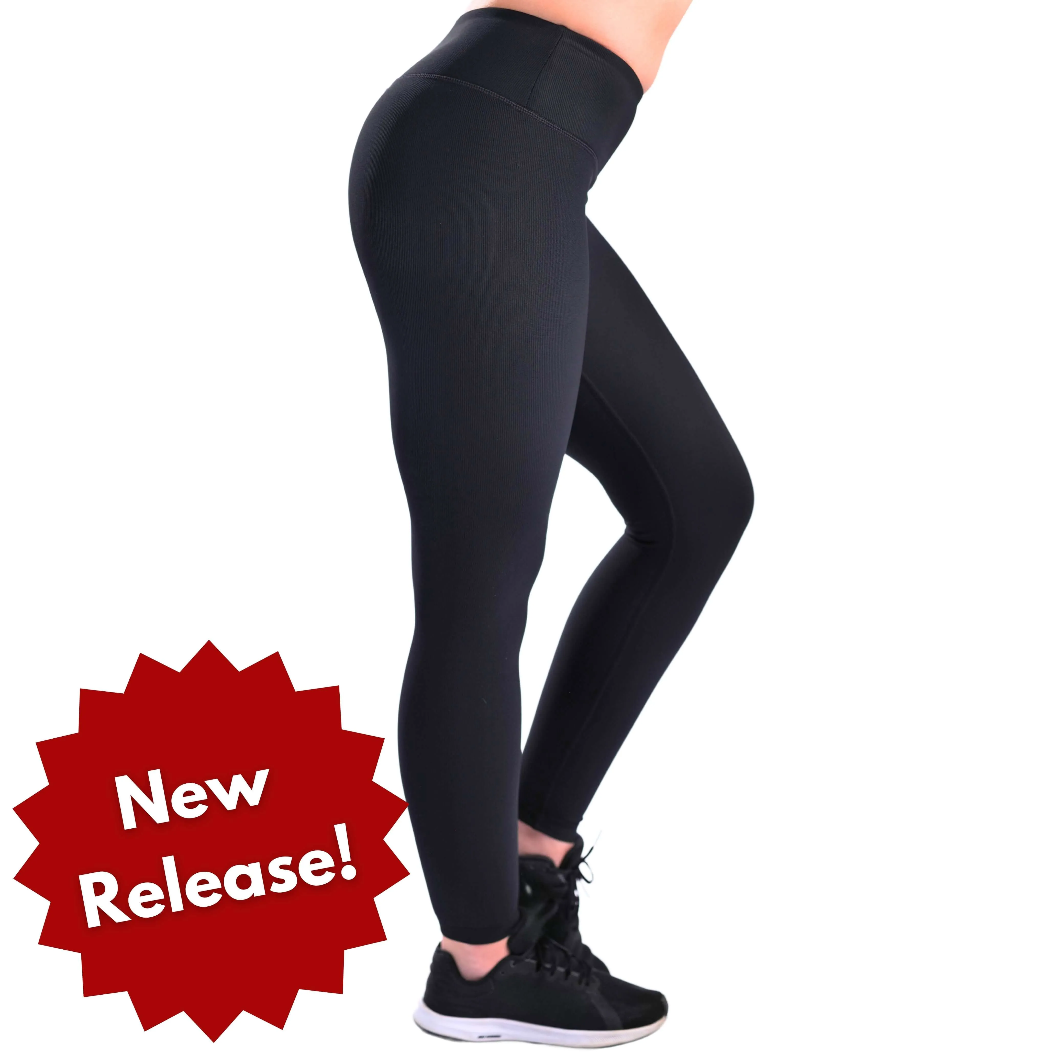 Women's Ribbed Compression Leggings - Black